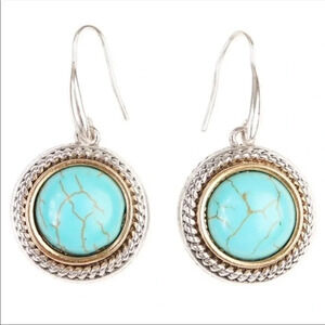 Boho Western Turquoise Drop Earrings | Silver Rope Accent Dangle Jewelry